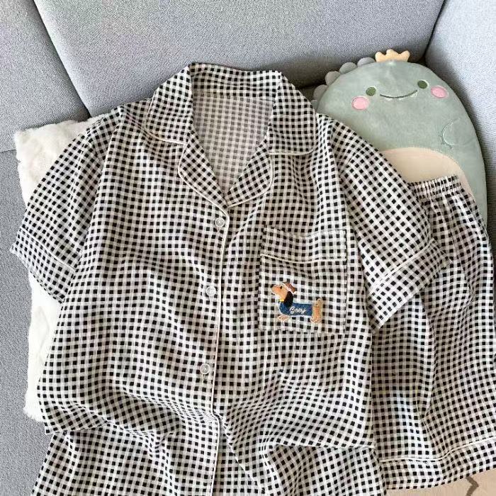 Pijamas al por mayor transfronterizos, algodón de imitación para mujer, almohadilla para el pecho, nuevo verano a prueba de golpes, pantalones cortos de manga corta, traje de servicio a domicilio