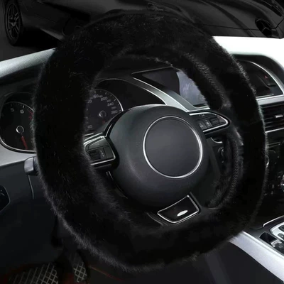 Steering wheel cover wheel cover unisex short plush - plush-steering-wheel-coverd-typeblack-38cm