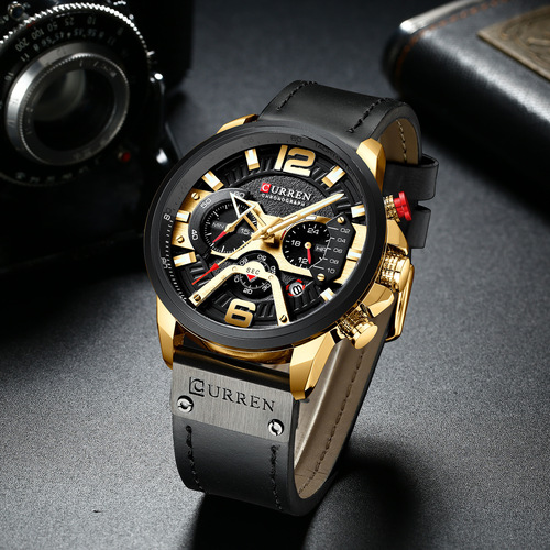 Curren 8329 fashionable casual men's water belt calendar six-pin multi-function quartz watch watch