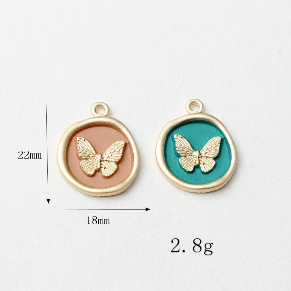 High-Grade Alloy Dripping Oil Round Butterfly Personality Small Pendant Earrings Necklace Diy Handmade Ornament Pendant Parts display picture 2