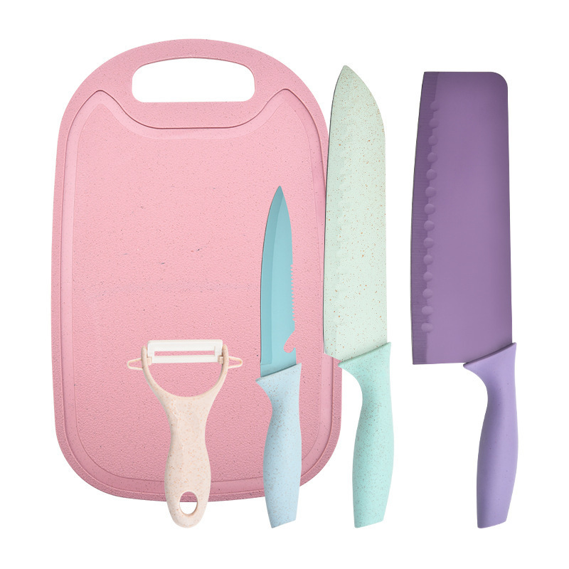 Juego de cinco piezas de paja de trigo con tabla de cortar de succión de doble cara-maquillaje mixto