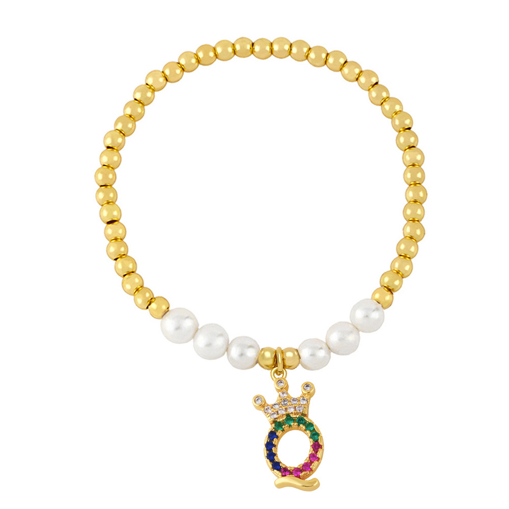 26 English letter bracelet fashion copper beads pearl elastic bracelet