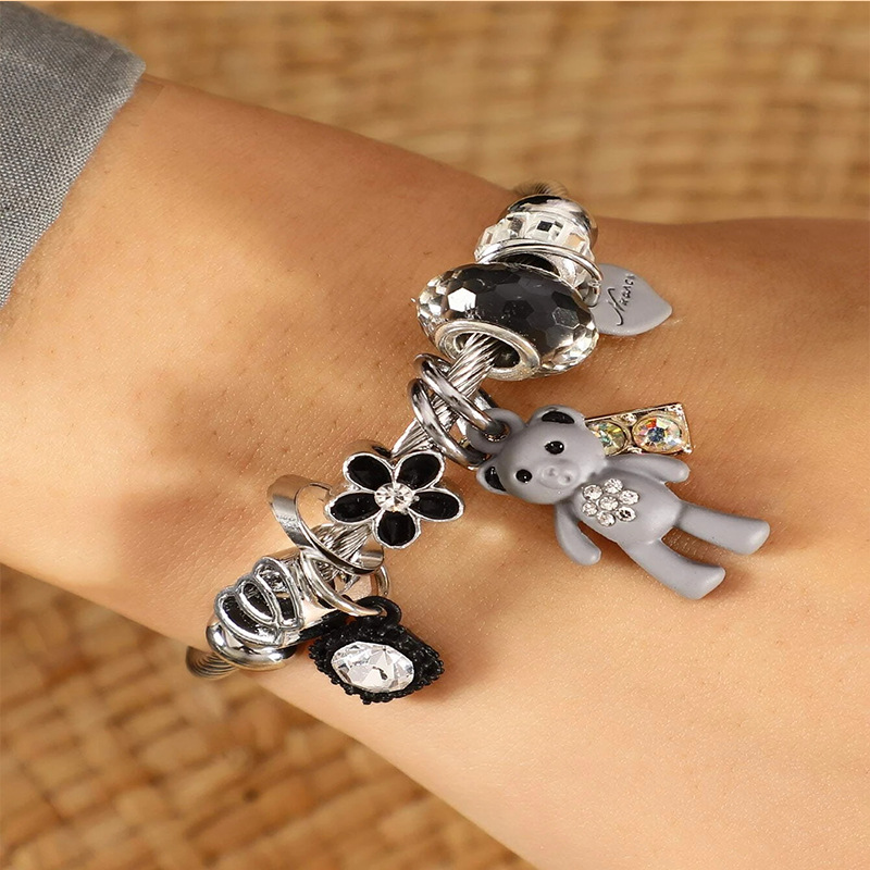 Panjia pulsera Dora DIY cuentas explosivas transfronterizas oso amor letras colgante cristal cuentas pulsera de acero inoxidable