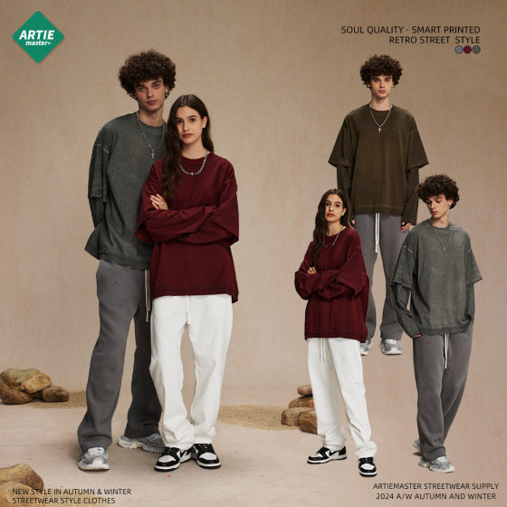ARTIE Men's Wear | 2024 Autumn Dirty Dye Fake Two-piece Long Sleeve T-shirt Men's Fried Color Wear Tide Brand Long Sleeve Men's and Women's
