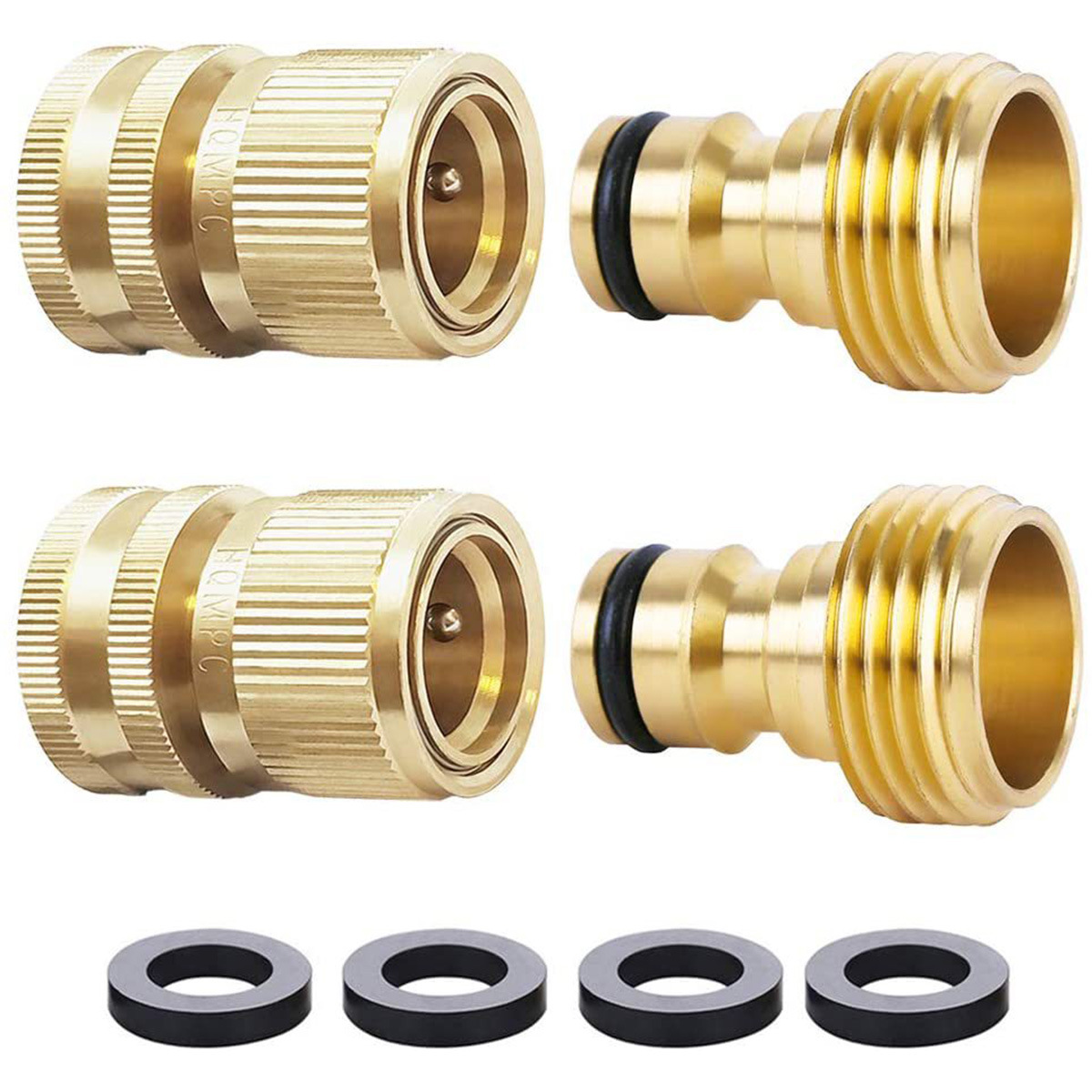 4pcs花园软管快速连接头 实心黄铜快速连接头 水管接头 3/4英寸
