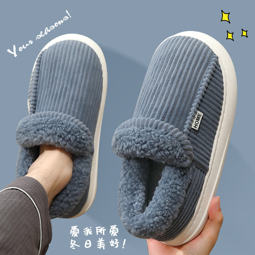 Socks and Slippers Winter Women Large Size Thick Fleece Warm Thick-Insole Men Striped Home Cotton Shoes Men Winter Wholesale