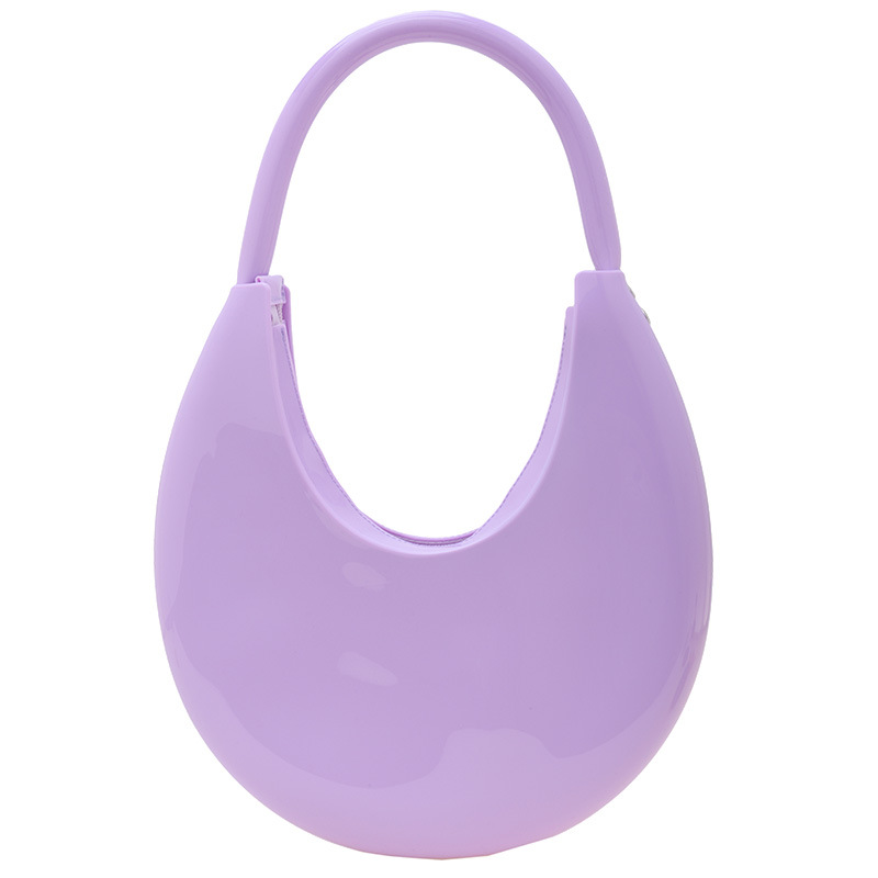 2023 nueva moda curvada Luna bolsa de jalea de mano PVC de moda de hombro de las mujeres portátiles bolsa de charol simple