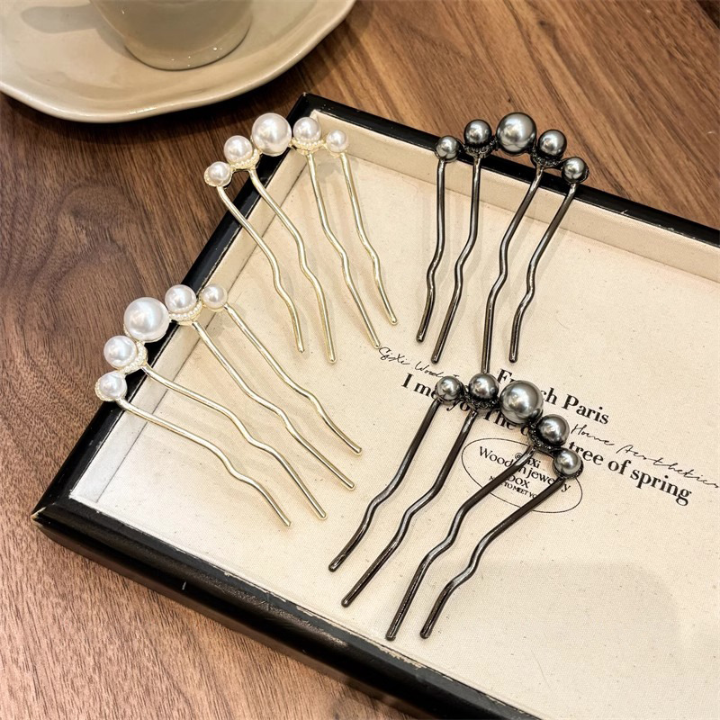 Perla en forma de U pistola de pinzas de cabello negro pinzas de cabello antiguo nuevo estilo chino pinzas de cabello artefacto de cabello vestido de mujer