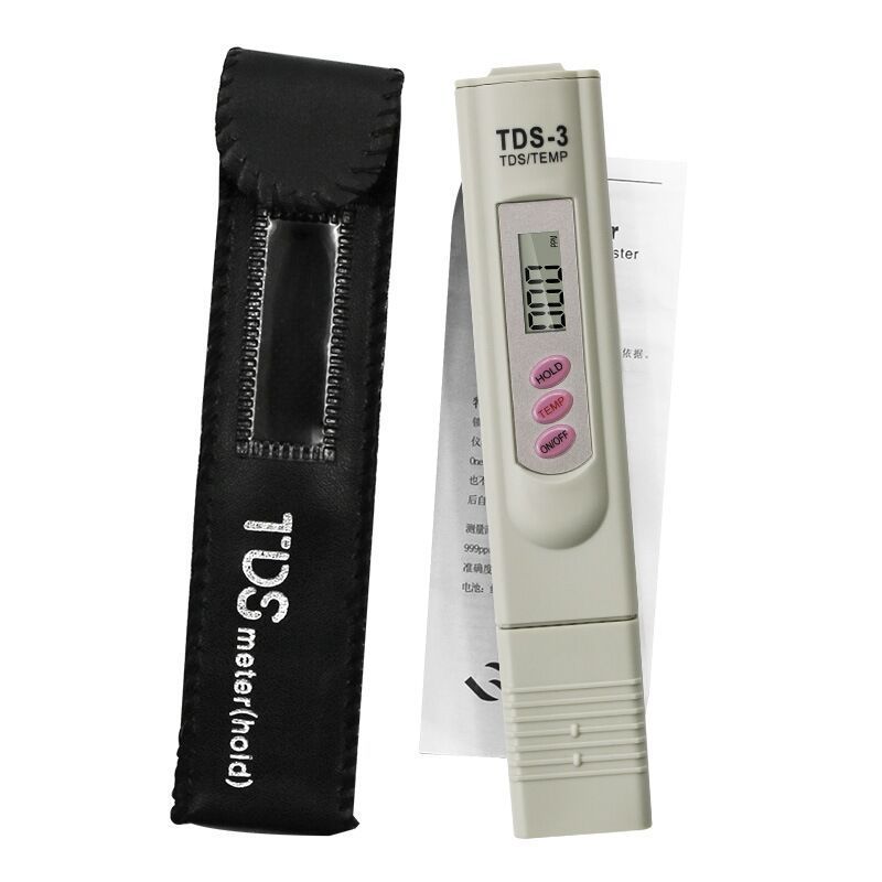 흰색 TDS 수질 테스트 펜 3개의 분홍색 버튼 - 가죽 케이스 포장