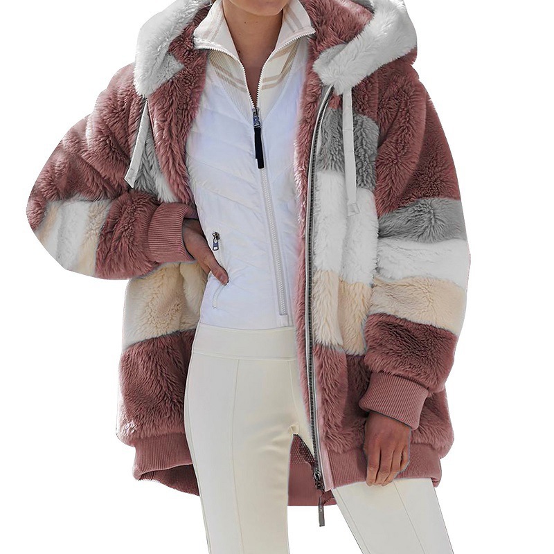 Spot wish independent station 2023 Amazon hot sale new autumn and winter loose plush multi-color hooded coat women