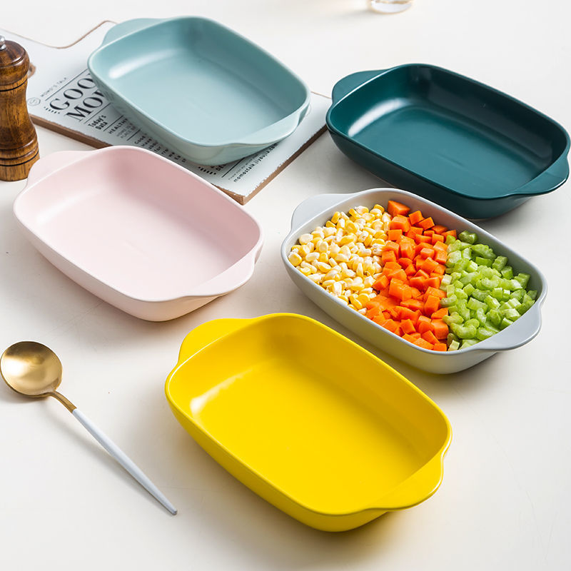 ceramics Binaural plate rectangle Microwave Oven oven Dedicated household originality fish dish Nordic ins1