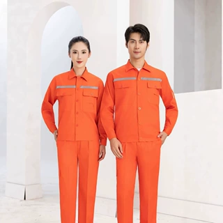 涤棉薄款夏季长袖防静电反光条套装带卡兜劳保服工作服防静电夏长