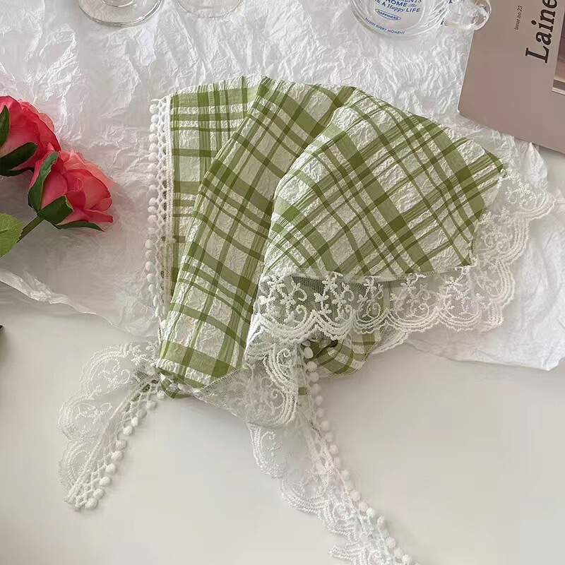 ルースと同じスタイルの三角スカーフレース夏の日焼け止め薄い通気性多用途ファッショナブルなスカーフ牧歌的なヘアバンドシルクスカーフ|undefined