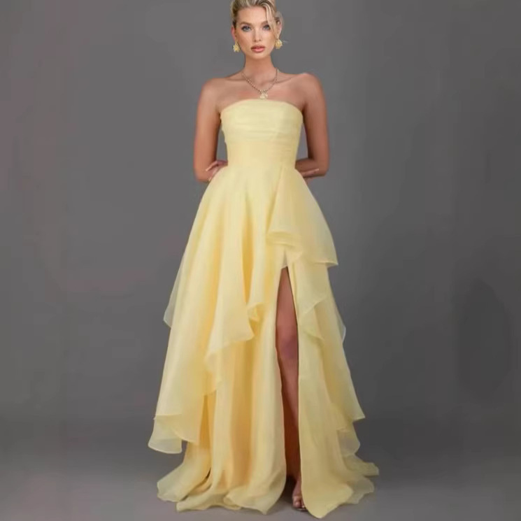 Cross-Border European and American Summer Women's New Fashion Elegant Tube Top Dress with Three-Dimensional Tailoring and Drawstring Back