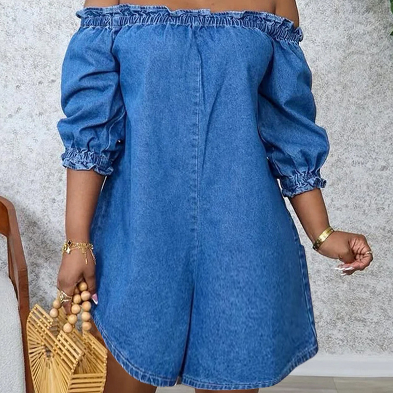2026 New Cross-Border European and American Style Dress, Slim and Elegant Solid Color Lace One-Piece Denim Short Skirt 2026 New Cross-Border European and American Style Dress, Slim and Elegant Solid Color Lace One-Piece Denim Short Skirt