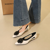 2317-H161 European and American style fashionable camellia decoration pointed toe, one foot, hollow out sexy low heel, shallow mouth single shoe