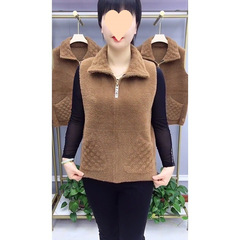 2025 autumn and winter dark plaid gold sable zipper high elastic vest fashionable and versatile wear for middle-aged and elderly mothers