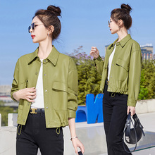 海宁进口绵羊皮皮衣女士短款2025春秋新款宽松机车秋冬夹克外套女