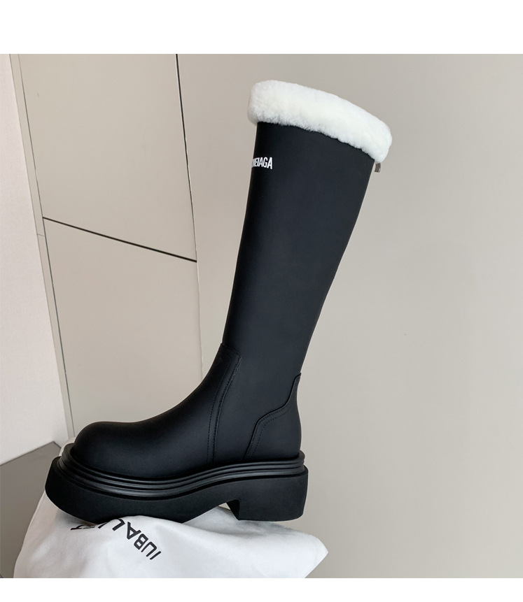 Boot nữ cổ cao lót nhung đế dày da bò giữ ấm mùa đông — Màu nâu ống lớn chi tiết 25