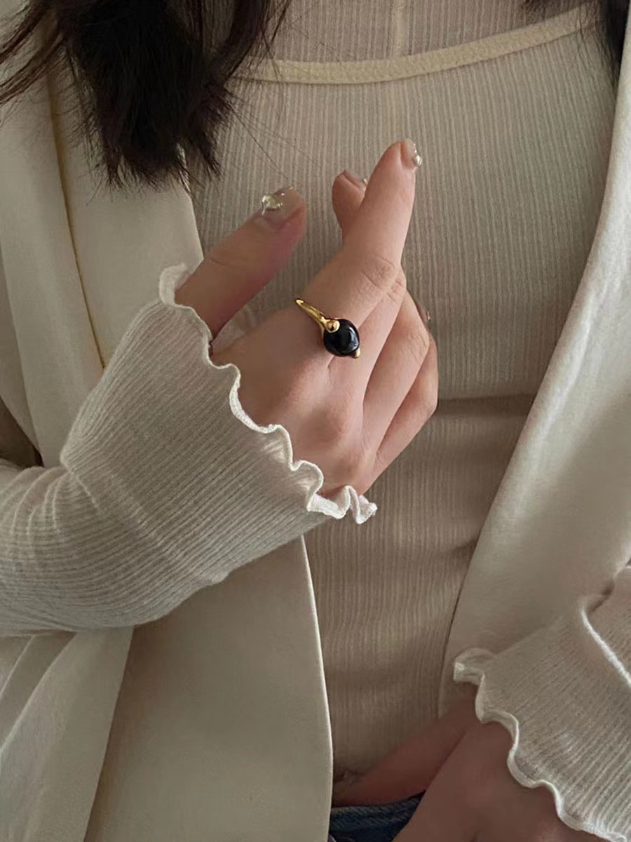 925 Sterling Silber Achat Oval Offener Ring display picture 5