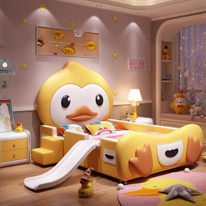 Light Luxury Children's Bed Little Yellow Duck Creative Boy's Bed Girl's Soft Leather Bed with Guardrail Designer Cute Girl's Bed