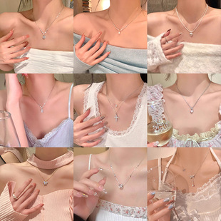 Korean popular titanium steel pearl necklace light luxury niche high-end feeling super flash micro-inlaid zircon pendant clavicle chain necklace