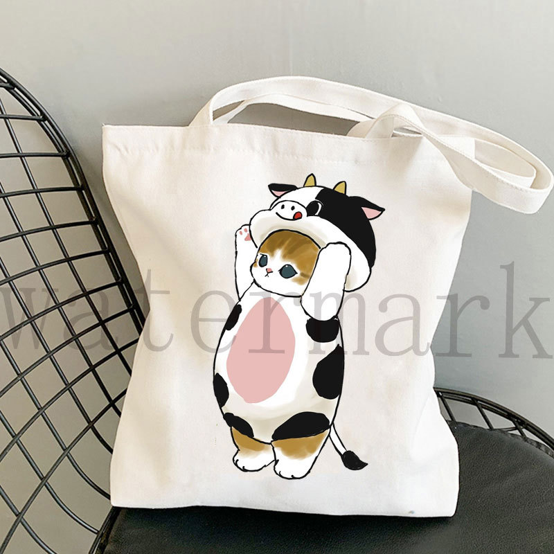 Japón lindo gato Kawaii gato impresión bolsa de lona Harajuku bolsa de hombro bolsa de moda estudiante bolsa de compras de mano