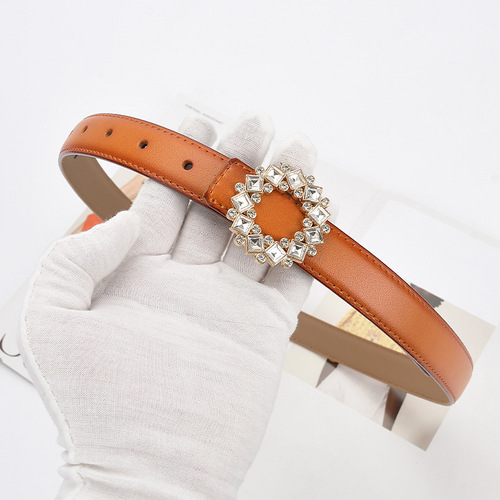 Belt Women's Fashion Versatile Trend Decorative Suit Cowhide Thin Belt Rhinestone Genuine Leather Ins Style Jeans Belt