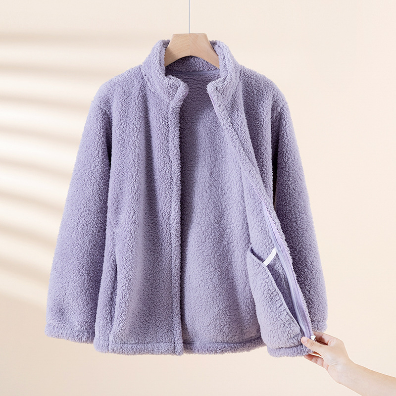 Pajamas Women's Coral Velvet Winter Outwear Loose Casual Can Be Worn Outside Fleece-Lined Thickeneded Warm Cardigan Home Wear Top