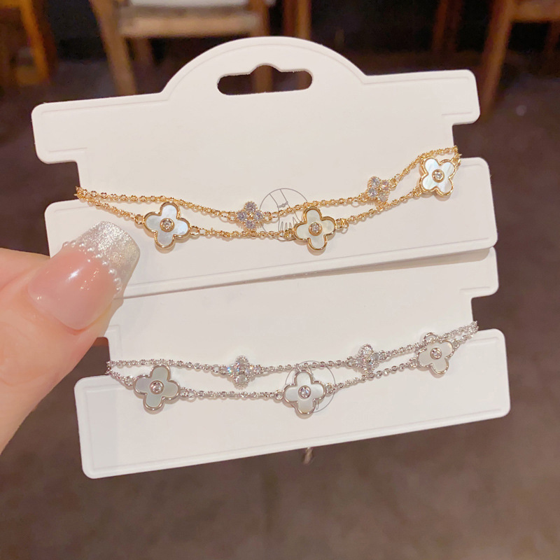 18K Real Gold Electroplated Double-Layer Flower Bracelet, Accessible Luxury and High-End Bracelet, Sweet and Exquisite Daily Versatile Bracelet for Women