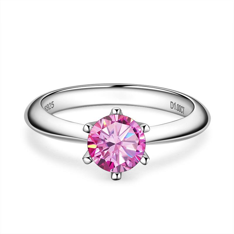 Anillo de piedra de mosaico de color D clásico de seis garras 1 quilate S925 plata esterlina chapado en oro de 18 quilates anillo de piedra de mosaico mujer