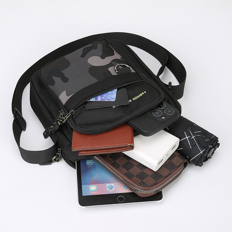 Cross-border nuevo bolso de hombre con cremallera de tres capas, bolso de hombre casual de gran capacidad de nylon, bolso de hombro de moda universal