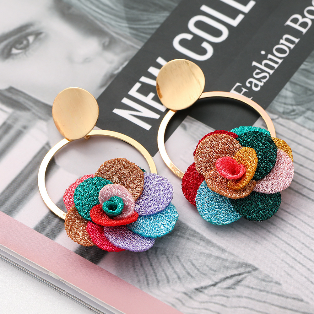 New Multilayer Chiffon Cloth Lace Flower Earring display picture 4