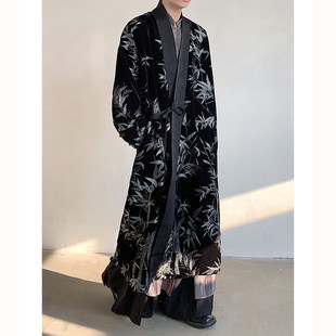 New Chinese-Style Heavy-Duty Silver Bamboo Embroidery Hanfu with a High-End Vintage Niche Long Robe, Artistic Robe for Men and Women Trench Coat
