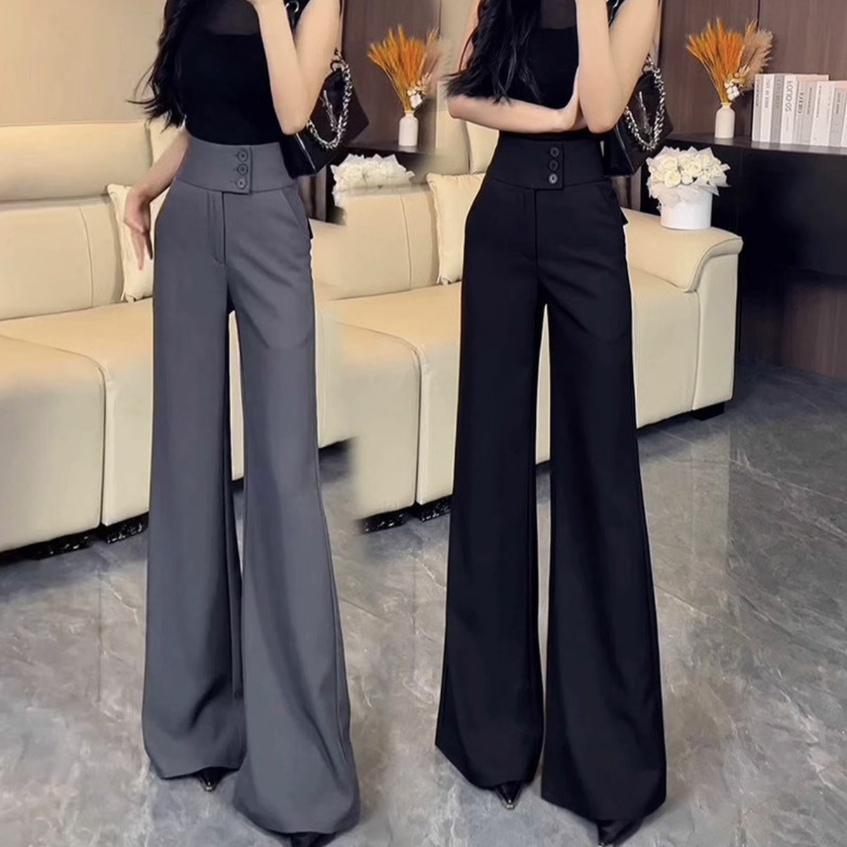High-End Black Flared Suit Pants for Women, Spring 2026 New Style, High-Waisted, Slimming, Drapey, Floor-Length Flared Pants for Women