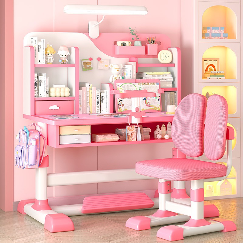 Children's Study Table, Special Desk for Primary and Secondary School Students to Write Homework at Home, Simple Liftable Desk and Chair Set