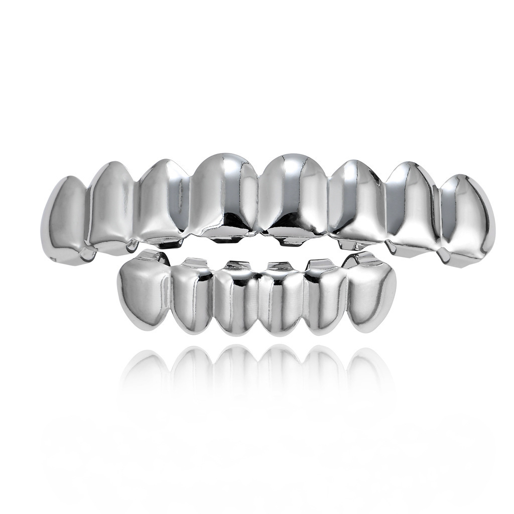 Europeo y americano nuevo hip hop personas real chapado en oro tirantes cóncavo-convexo Plaid textura hip hop tirantes grandes dientes de oro