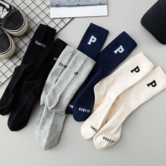 Black Socks Women Mid Calf Socks Spring Thin Ins Trend Brand White Solid Color Breathable Long Socks Couple Men Socks