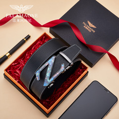 Leather men's casual belt, luxury genuine cowhide young man's brand name men's belt