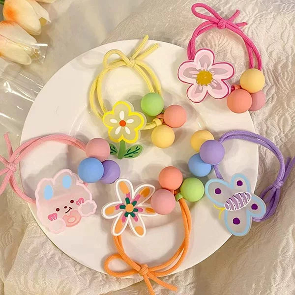 Children's Hair Rope Cartoon Hair Rope Bear Hair Tie Cute Rubber Tendon Girls' Pony Tail Headwear Little Girls' Hair Ring Hair Accessories