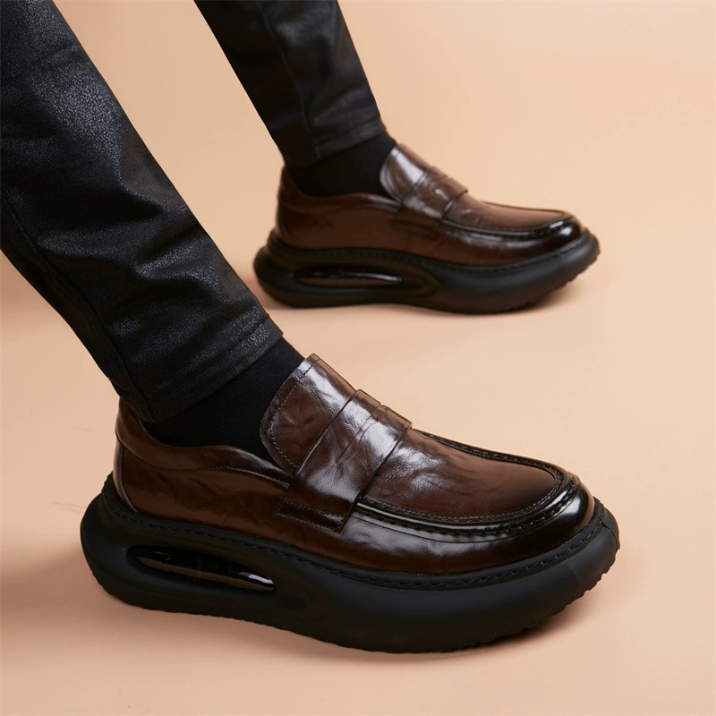 Мягкая подошва, стельки, обувь, мужские высокиеShock-absorbing shoes for leisure for leather shoes English style platform, genuine leather