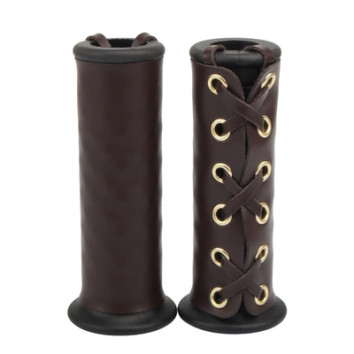 Cross-border hot-selling motorcycle leather handle Mountain Bike Electric Car grip cover adjustable handle gloves factory direct sales (Motorcycle Safety Supplies) - brown-11115cm