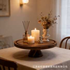 实木蛋糕托盘带玻璃盖家用点心展示盘法式复古摆件餐盘装饰盘
