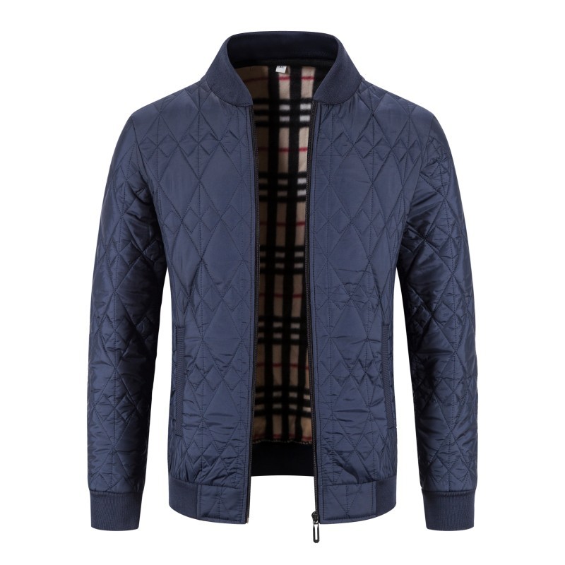 Men's Fleece-lined Thickened Diamond Plaid Jacket Cotton-padded Coat