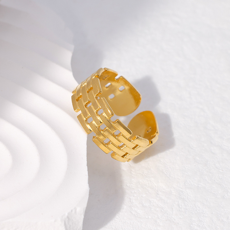 Retro Geometric Stainless Steel Plating Open Ring