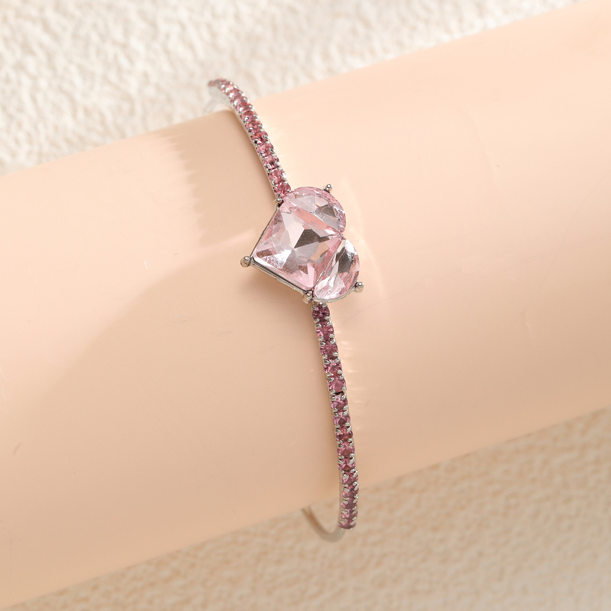 Pink Diamond Heart Zircon Bracelet Simple Design Jewellery_voghion.com