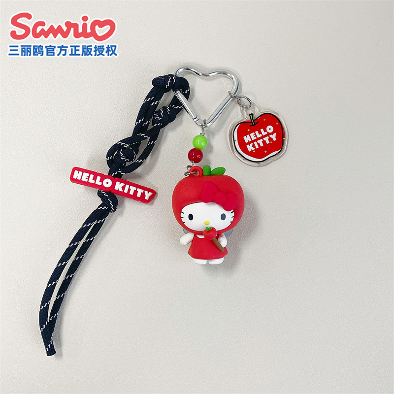 正版三丽鸥家族凯蒂猫苹果公仔hellokitty挂绳钥匙扣包包书包挂饰|undefined