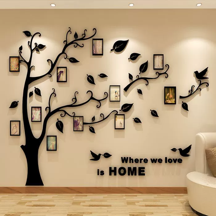 Креативная 3D стерео наклейка на стену из акрила, фото дерево, для гостиной, телевизора, корпоративного декора, самоклеящаяся