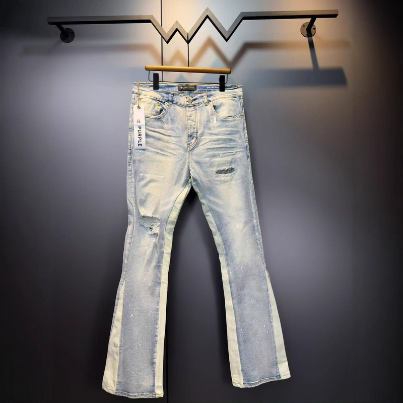 Purple-Brand Niche Brand High Street Patchwork Ripped High-Stretch Slim-Fit Flared Jeans Spring and Autumn Pants Purple-Brand Niche Brand High Street Patchwork Ripped High-Stretch Slim-Fit Flared Jeans Spring and Autumn Pants