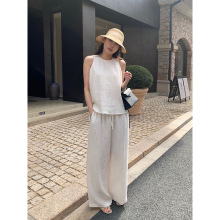 元派 全亚麻肌理感无袖背心小衫+休闲阔腿裤夏季套装 A6222+A6223